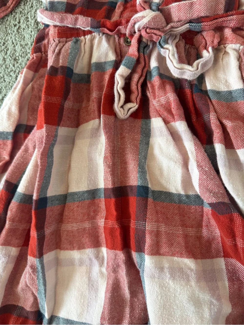 Carter’s Girls 6 6X Red Pink Plaid Shirt Dress Long Sleeve Belted Cotton